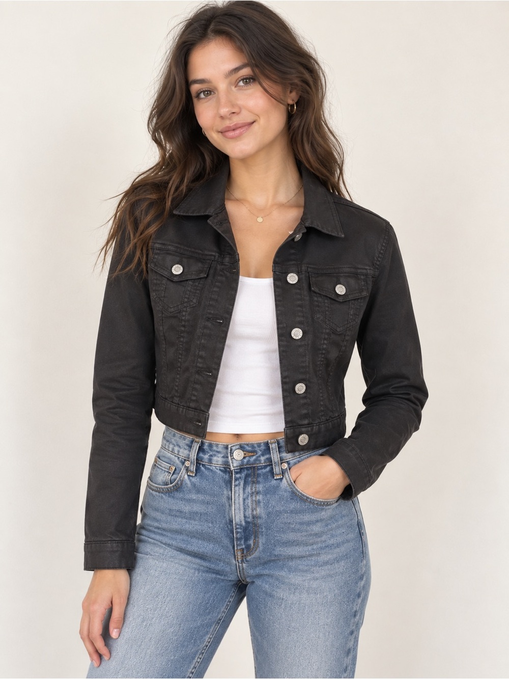 Brandy Melville Black Cropped Denim Jacket OS